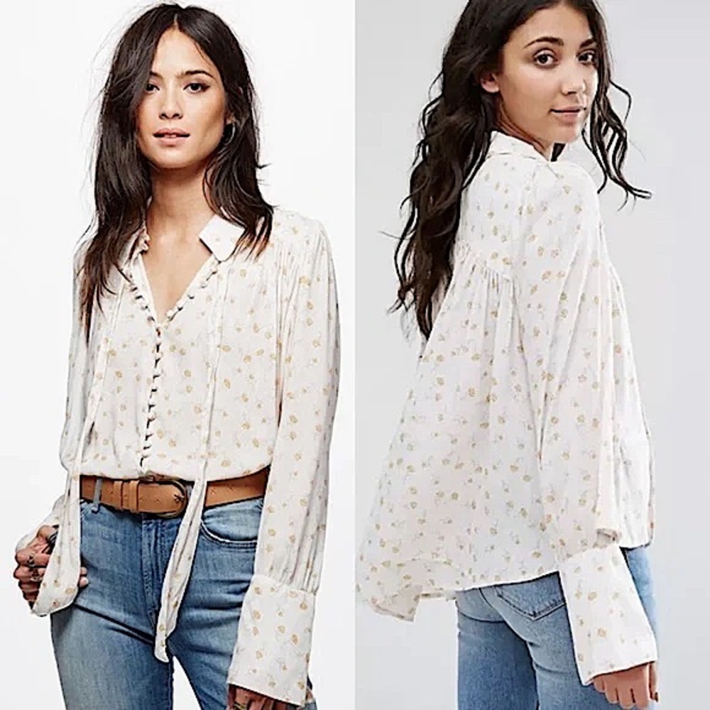 Free People Modern Muse Tie Front Blouse oversized